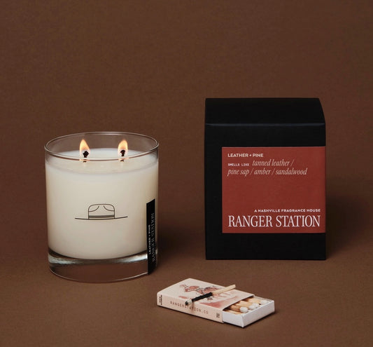 Leather + Pine Candle
